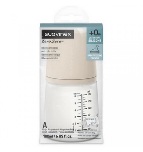Suavinex Zero Zero - Butelka antykolkowa 180 ml, przepływ adaptacyjny | A - light